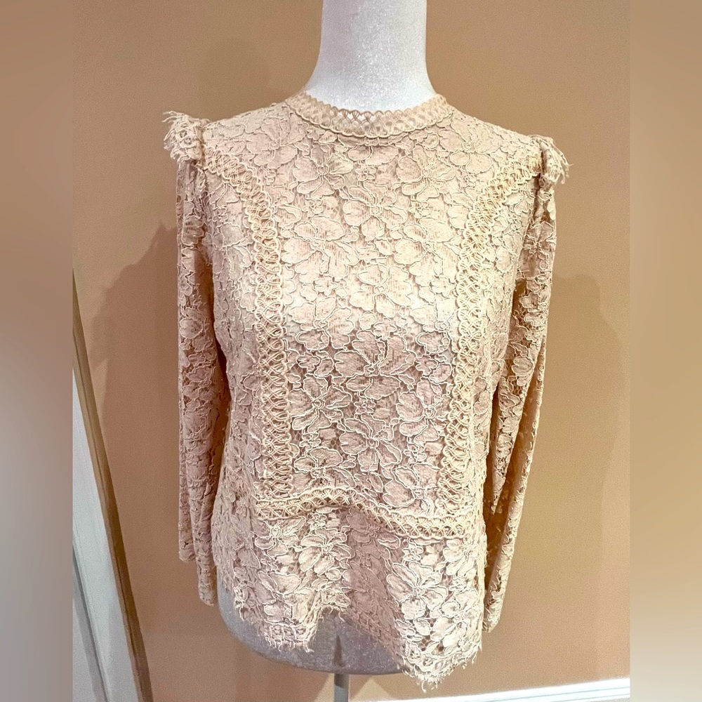 Lace Long Sleeve Ruffle Shoulder Top Express Size M
